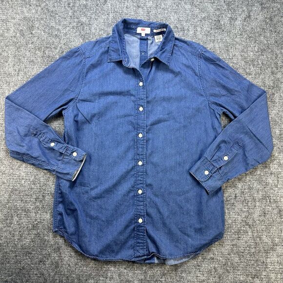 Levi’s Shirt Women’s Small Blue Chambray Western Cowboy Back Buttons - Picture 1 of 16